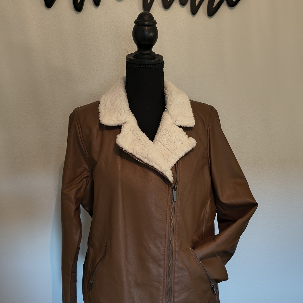 Torrid Brown Jacket with Cream Shearling Collar
